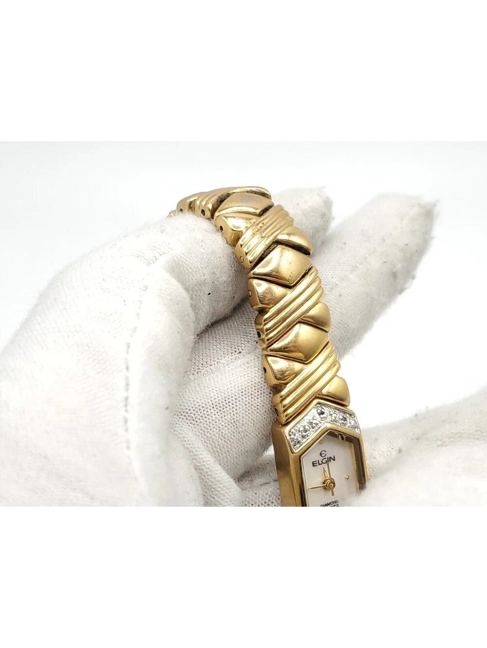 Vintage Elgin Diamond Quartz Watch Womens Untested For Parts Or Repair MOP 12mm